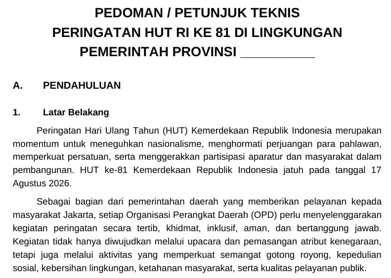 Cuplikan judul dan pendahuluan pedoman peringatan HUT RI ke-81