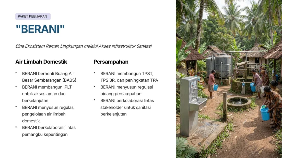Cuplikan slide presentasi PPSP Kabupaten S. tentang air limbah domestik dan persampahan